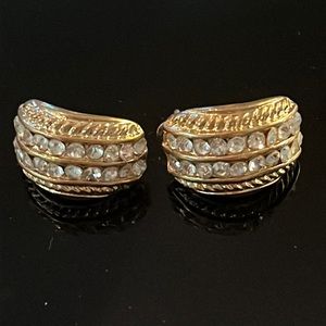 Vintage 90s gold rhinestone semi hoop earrings